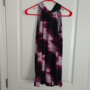 NWT Vanity Halter Neck Top Small Purple Abstract Raisin Tie-Back Boho